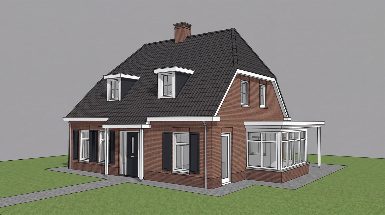 Schetsontwerp van een woning in een 3D-model